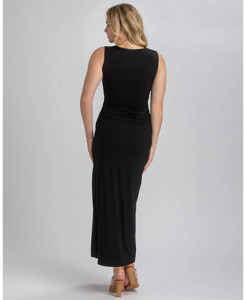 Pietro Brunelli Maternity Sleeveless Side-Ruched Blossom Maxi Split Dress