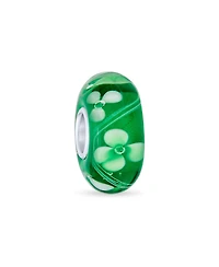 Bling Jewelry Set of 4 Green Floral Hibiscus Glass Charm Bead Silver for European Bracelet