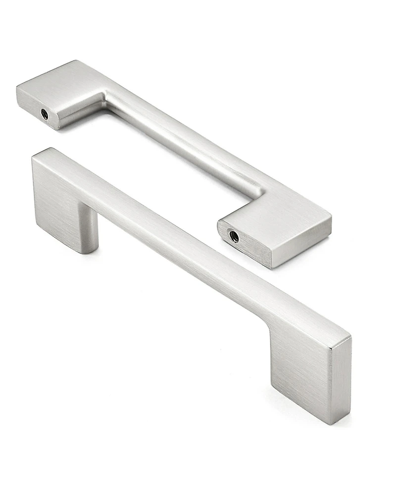 Cauldham 5 Pack Solid Kitchen Cabinet Pulls Handles (3-5/8" Hole Centers) - Modern Thin Profile Drawer/Door Hardware - Style M255 - Satin Nickel