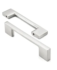 Cauldham 5 Pack Solid Kitchen Cabinet Pulls Handles (3-5/8" Hole Centers) - Modern Thin Profile Drawer/Door Hardware - Style M255 - Satin Nickel