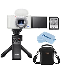Sony Zv-1 Compact 4K Hd Camera, White, Bundle with Shooting Grip/Tripod, 64GB Memory Card and Shoulder Bag