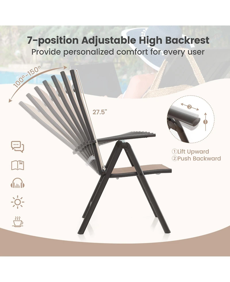 1 Piece Patio Folding Dining Chairs with 7-Level Adjustable High Backrest