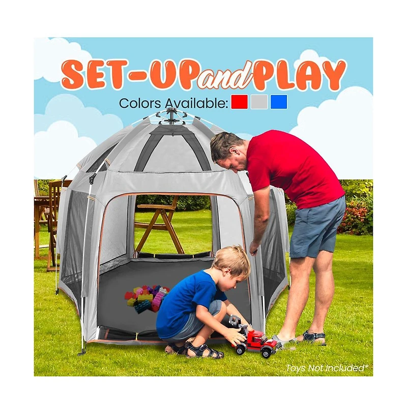 SereneLife Portable & Foldable Playpen with Padded Mattress, Gray
