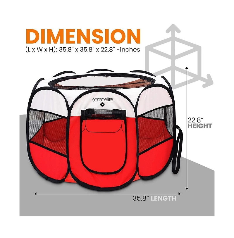 SereneLife Medium Portable & Foldable Pet Tent with Travel Bowl, Red