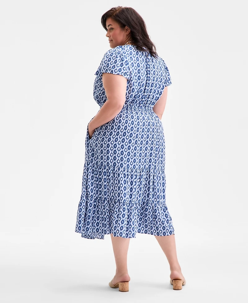 Style & Co Plus Printed V-Neck Short-Sleeve Dress, Exclusively at Macy's