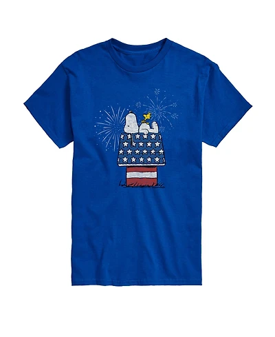 Airwaves Men's Peanuts Snoopy Flag House Fireworks Short Sleeve T-Shirt