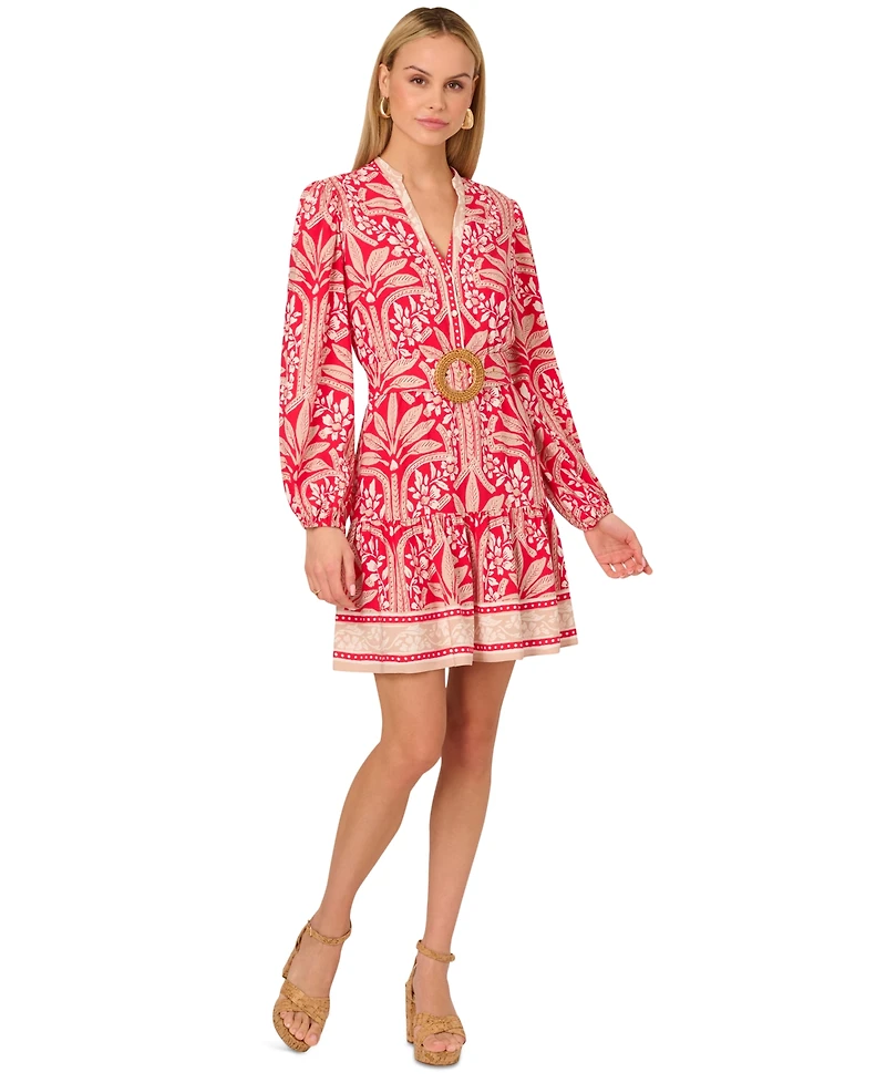 Adrianna by Papell Women's Belted Split-Neck Dress