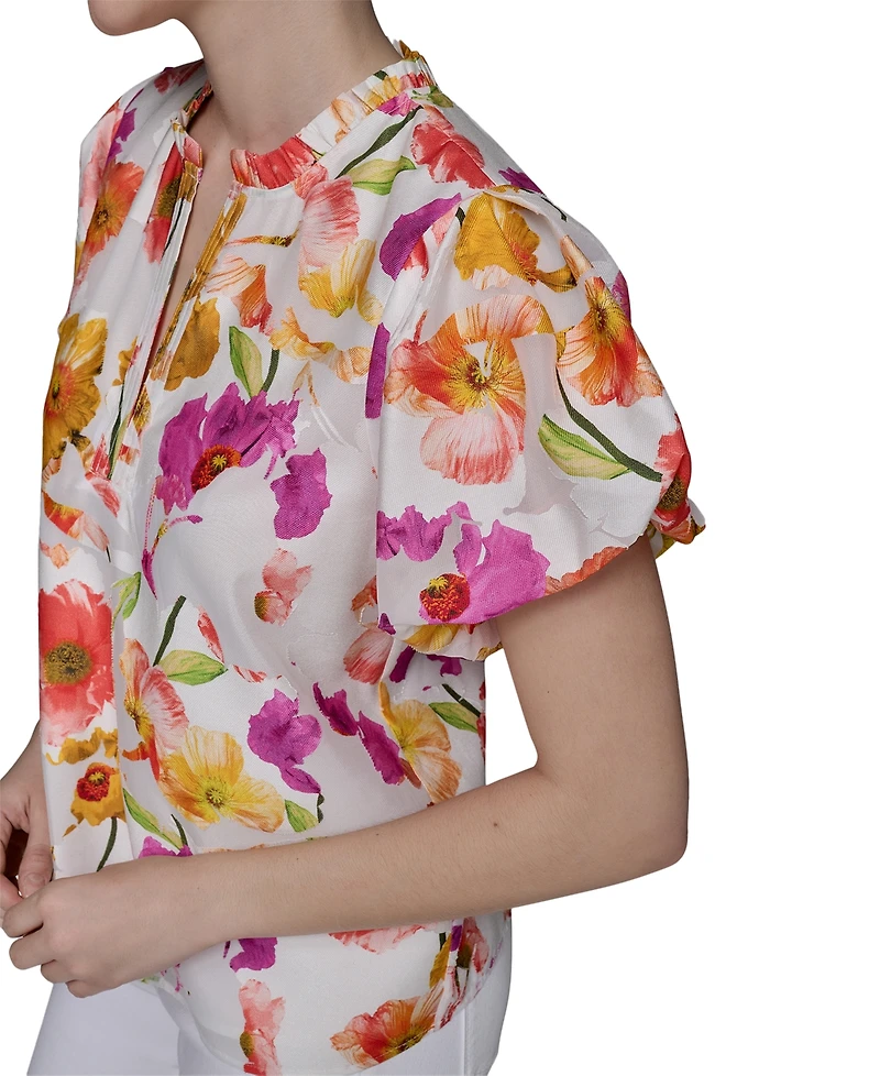 Karl Lagerfeld Paris Petite Floral-Print Flutter-Sleeve Top