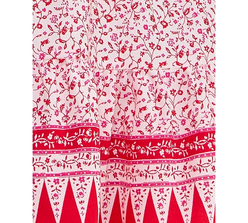 Trixxi Juniors' Halter-Neck Ruched-Waist Border-Print Dress