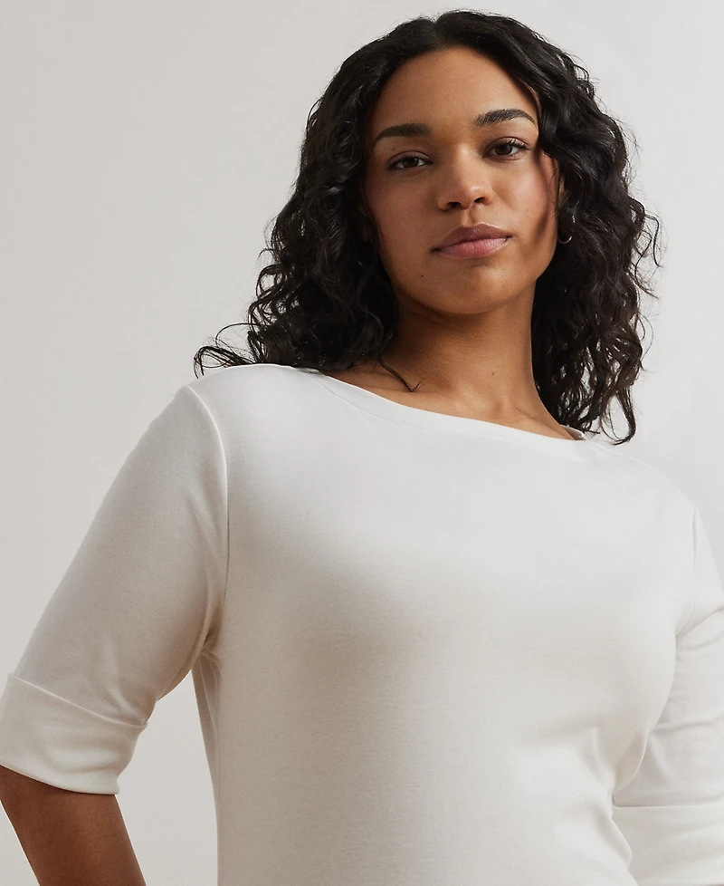 Lauren Ralph Plus Cotton-Blend Boatneck Top
