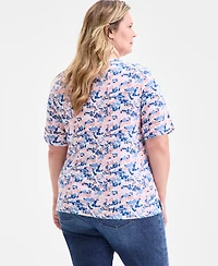 Style & Co Plus Printed Elbow-Sleeve Knit Top, Exclusively at Macy's