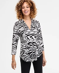 Jm Collection Women's Printed V-Neck 3/4-Sleeve Top, Exclusively at Macy's