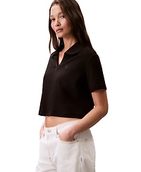 Calvin Klein Jeans Women's Ribbed Monogram-Logo Polo Top