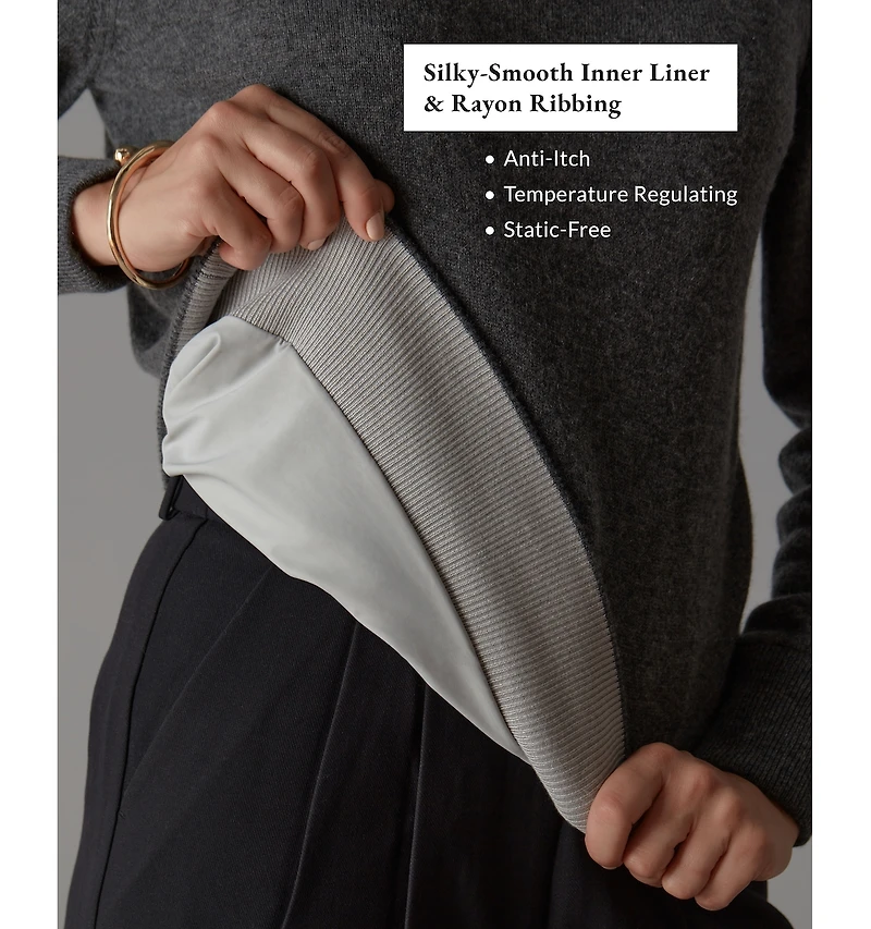 LuxLined Women's Itch-Free Merino Wool Mock Neck Sweater with Soft Inner Lining