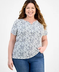 Style & Co Plus Printed Henley Short-Sleeve Top, Exclusively at Macy's