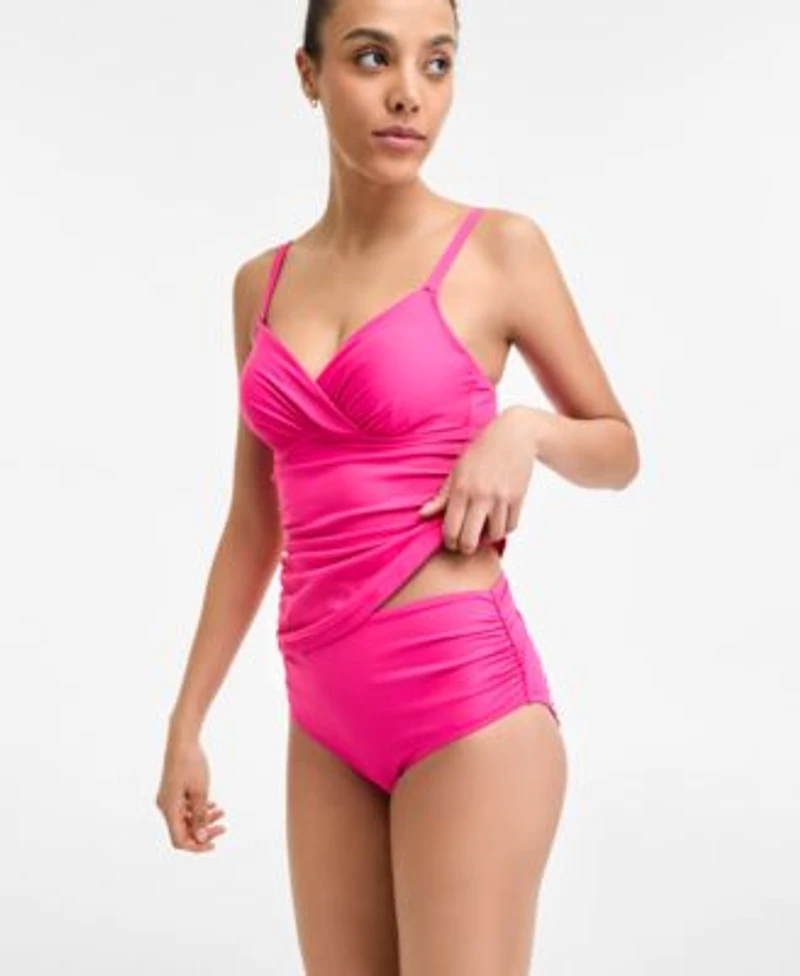 Anne Cole Womens Surplice Underwire Tankini Top High Waist Bottom