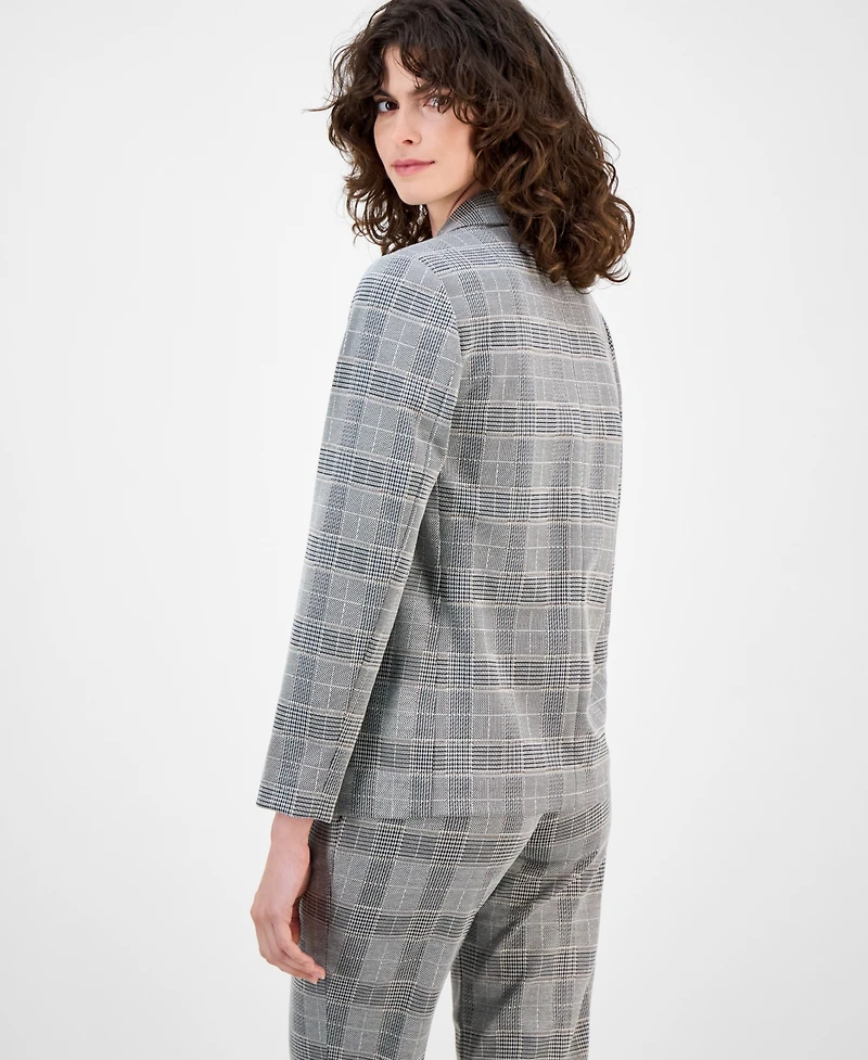 Anne Klein Women's Plaid Triple-Button Notched-Collar Blazer