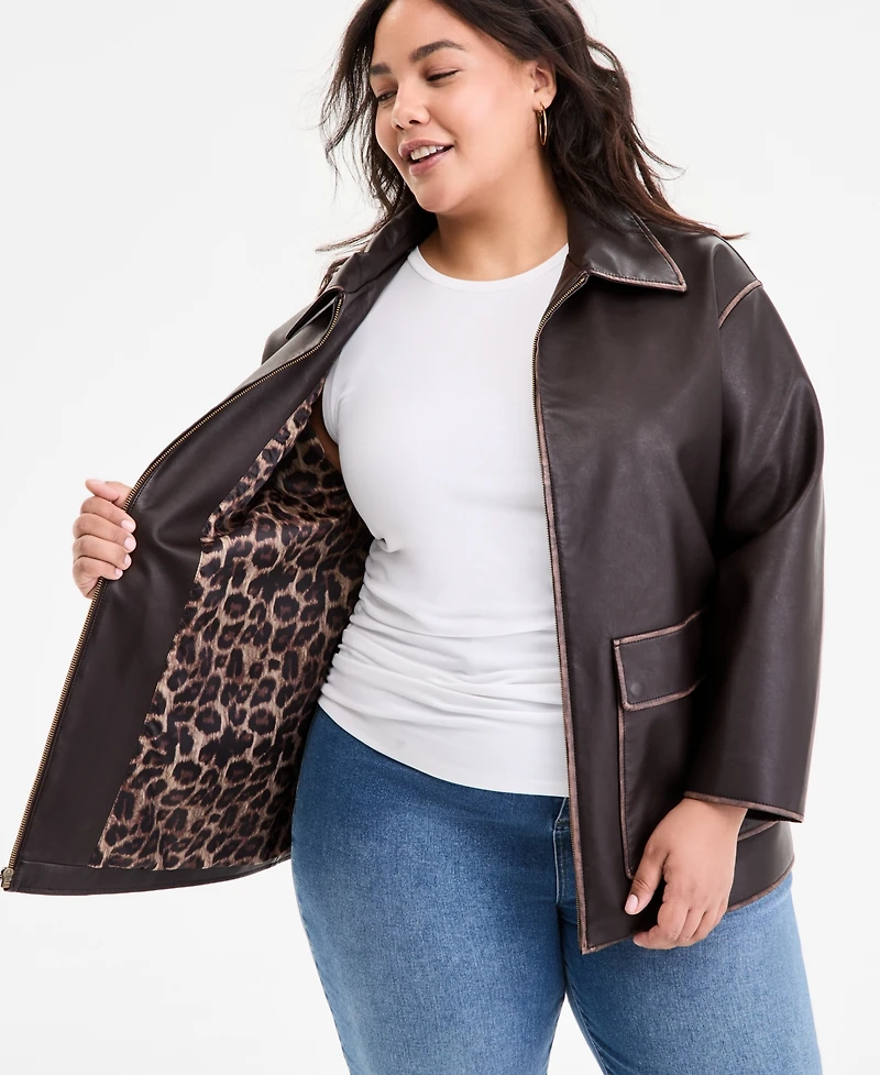 Bcbgmaxazria Plus Zip-Front Faux-Leather Coat
