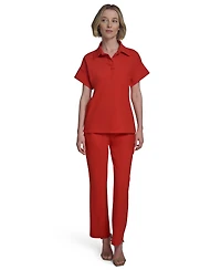 Halston Women's Compression Short-Sleeve Polo Top