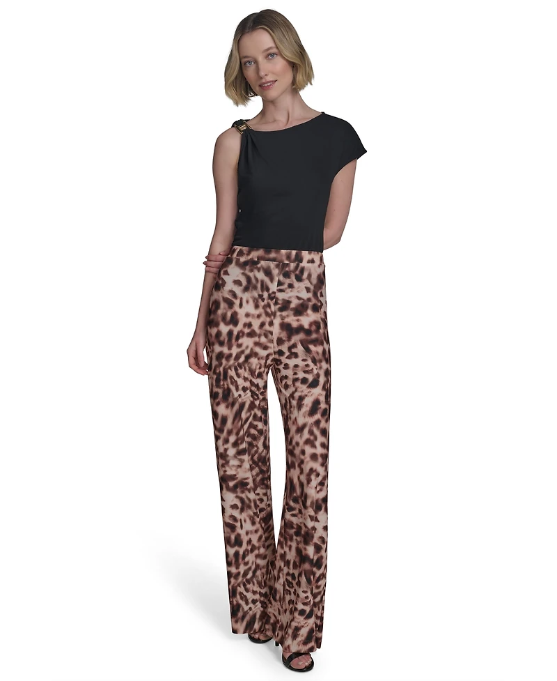 Halston Women's Printed Mid-Rise Wide-Leg Pull-On Pants