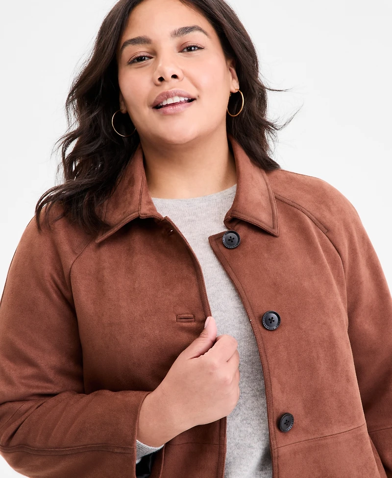 Bcbgmaxazria Plus Button-Front Faux-Suede Jacket