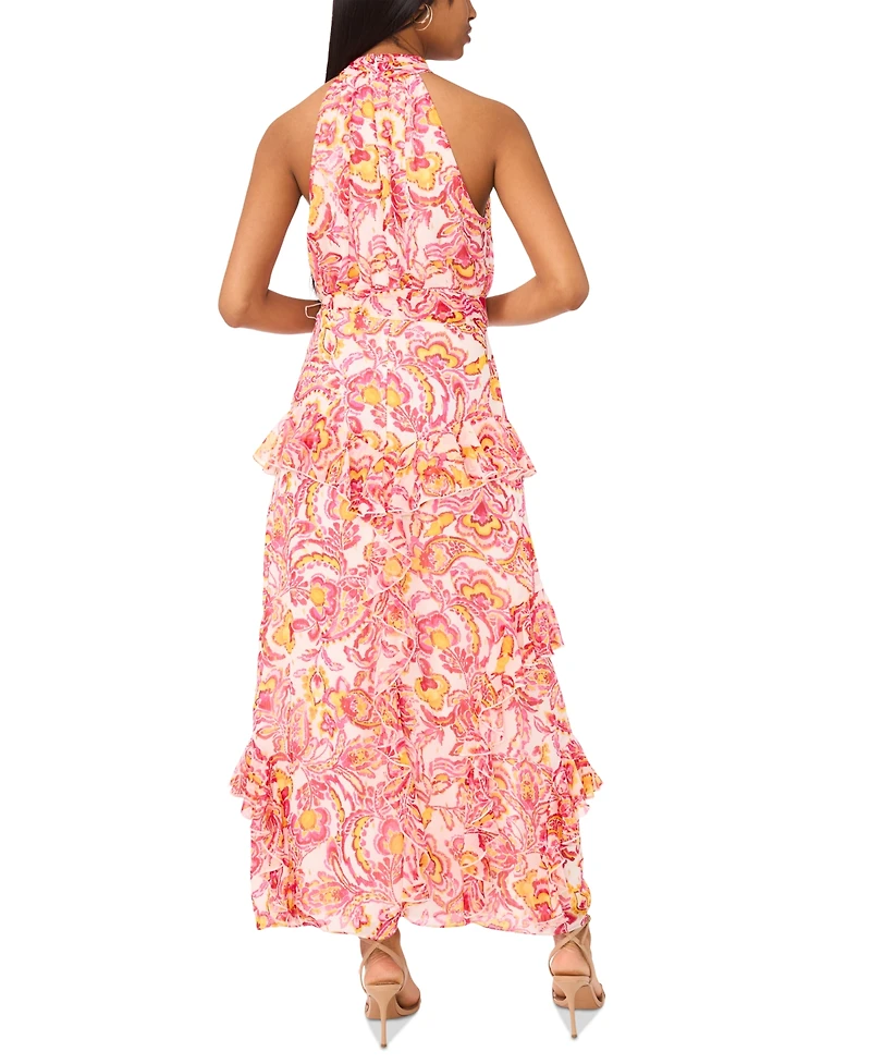 CeCe Women's Printed Sleeveless Tiered-Ruffle-Trim Dress