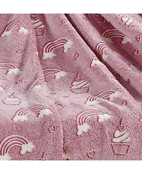 GoodGram Glow In The Dark Pink Rainbows & Cupcakes Ultra Plush Fleece Accent Throw Blanket - 50 In. X 60 In.