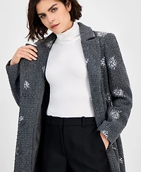 CeCe Women's Single-Breasted Sparkle Boucle Maxi Coat