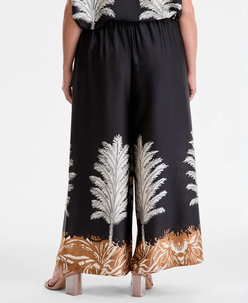 Vince Camuto Plus Size Printed Pull-On Wide-Leg Pants