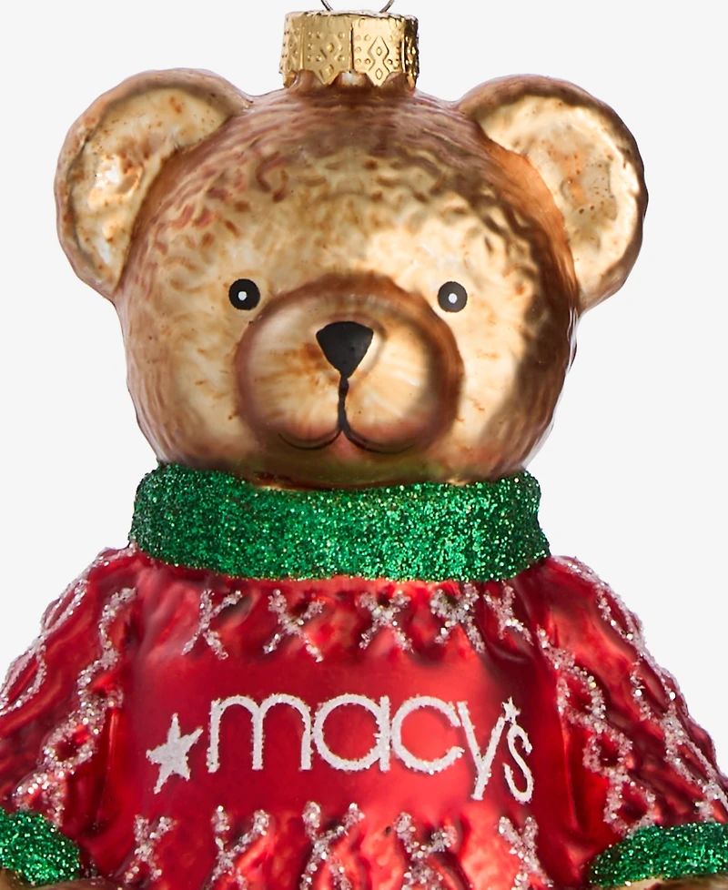 Holiday Lane Macy's Glass Glittered Bear Ornament, Macy's Exclusive