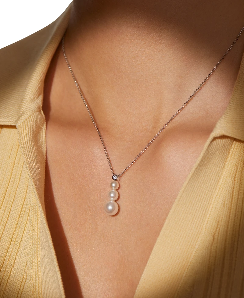 Eliot Danori Silver-Tone Imitation Pearl & Cubic Zirconia Maisie Graduated Pendant Necklace, 16" + 2" extender, Exclusively at Macy's