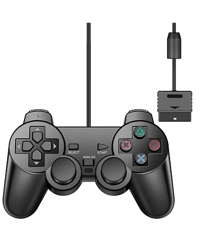 Wired Dual Vibration Game Controller for Sony PlayStation 2 – Ergonomic Design, 6FT Cable, High Precision Joysticks (Black)