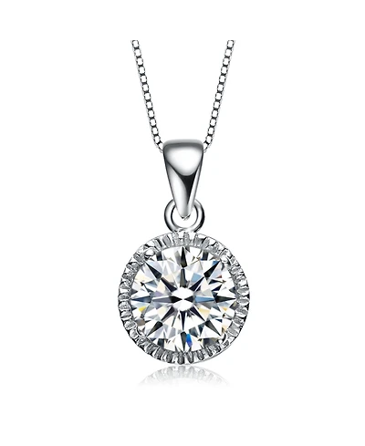 Sterling Silver White Gold Plated Cubic Zirconia Round Stud Style Necklace