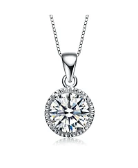Sterling Silver White Gold Plated Cubic Zirconia Round Stud Style Necklace