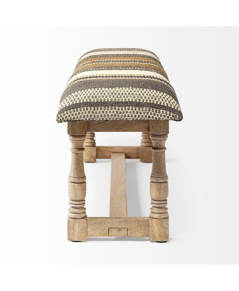 Striped Jute Upholstered Accent Bench for Living Room or Hallway