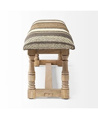 Striped Jute Upholstered Accent Bench for Living Room or Hallway