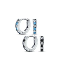 Bling Jewelry Set of 2 Tiny Multi Color Cubic Zirconia Cz Hoop Earrings Sterling Silver