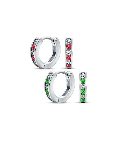 Bling Jewelry Set of 2 Tiny Multi Color Cubic Zirconia Cz Hoop Earrings Sterling Silver