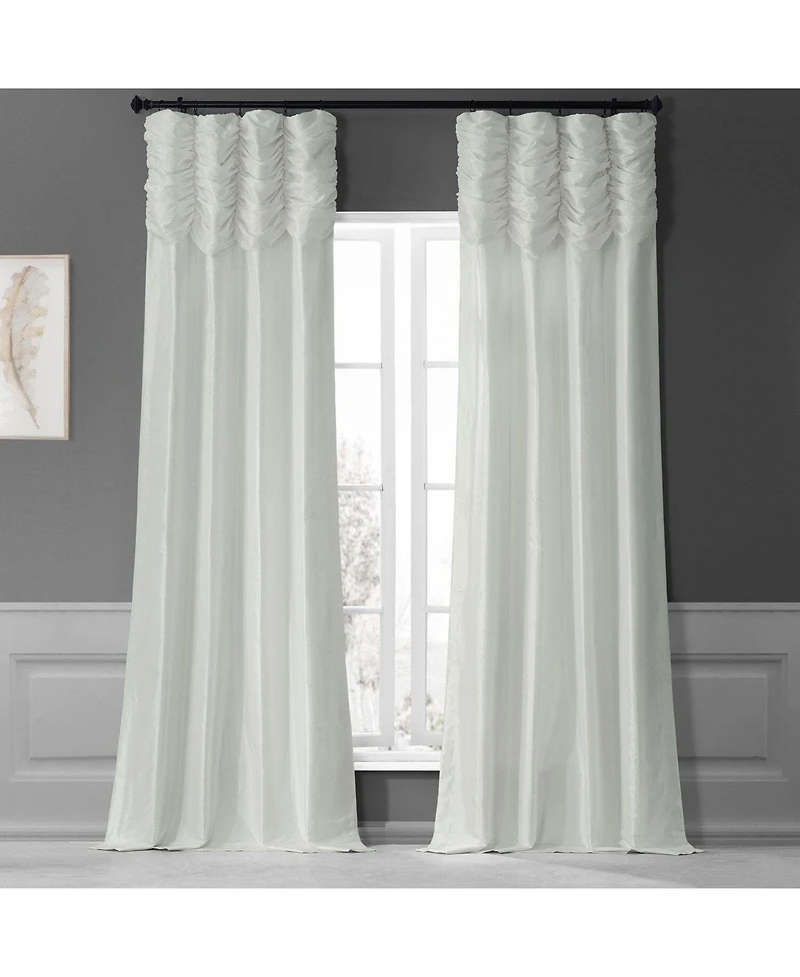 Half Price Drapes Eggshell Ruched Solid Faux Silk Taffeta Room Darkening Curtain