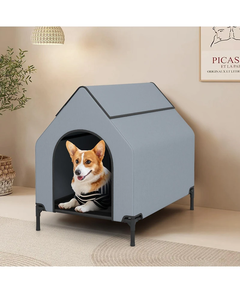 Elevated Pet House for Outdoors with Ventilated Windows – Waterproof and Comfortable Pet Shelter