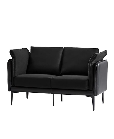 Vecent Modern Faux Leather-trimmed Fabric Sofa