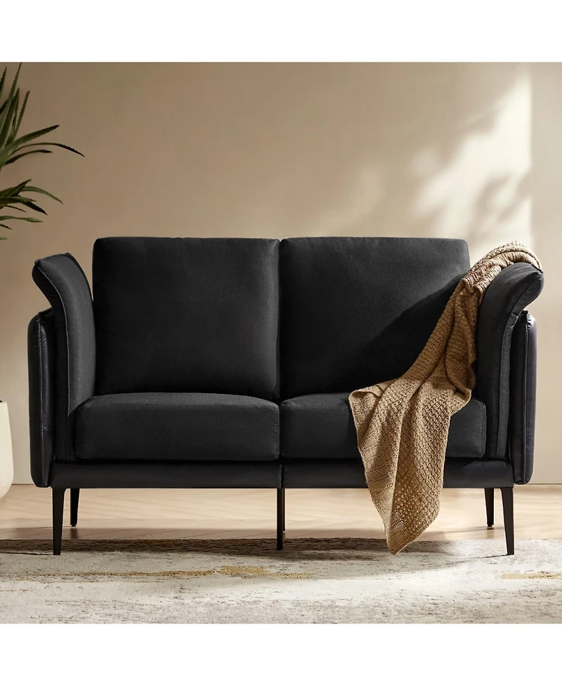 Vecent Modern Faux Leather-trimmed Fabric Sofa