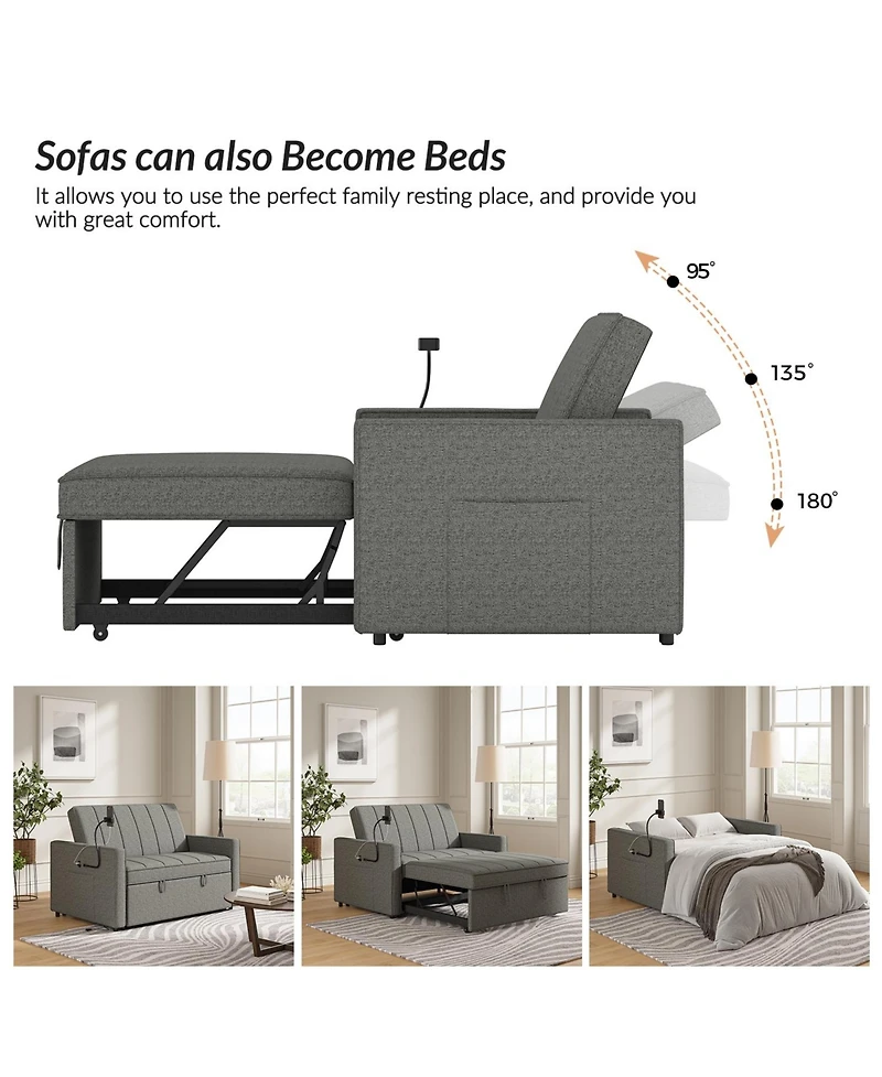 Duncan Modern Channel Tufted Upholstered Sleeper Sofa With Built-In Usb Port