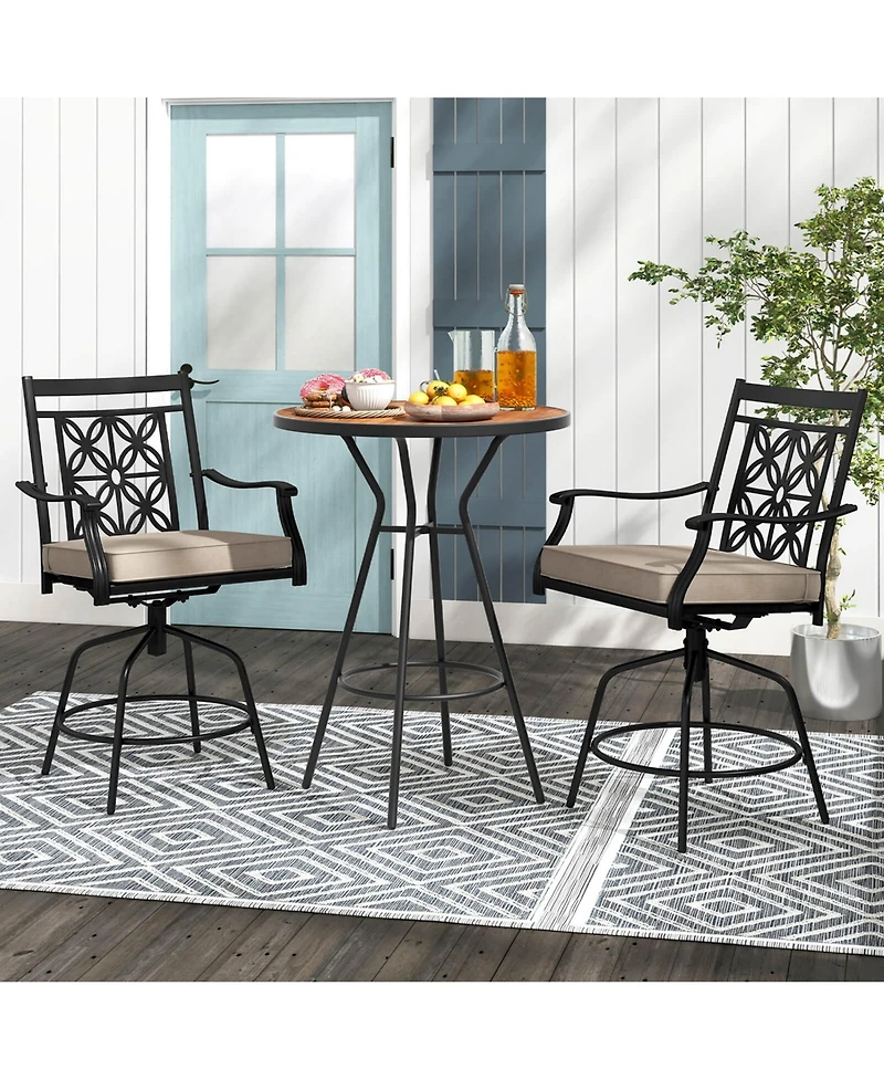 Outdoor 360°Swivel Bar Stools Set of 4 with Seat Cushions High Back & Armrests