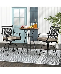 Outdoor 360°Swivel Bar Stools Set of 4 with Seat Cushions High Back & Armrests
