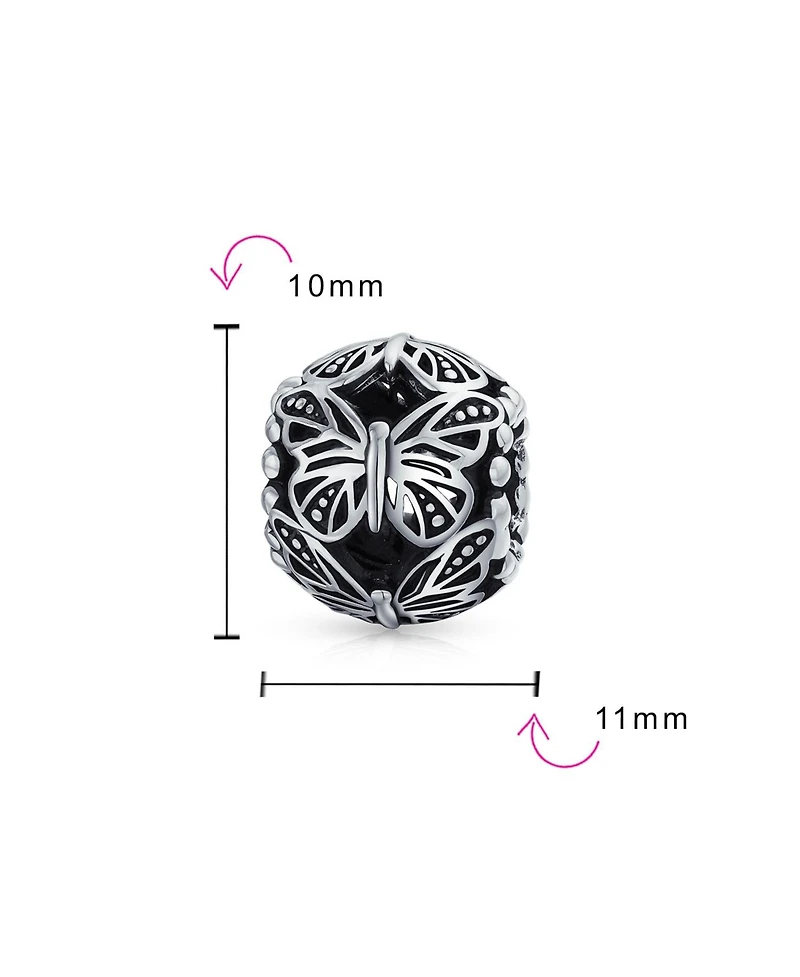 Bling Jewelry Set of 2 Garden Insect Filigree Butterfly Charm Bead Sterling Silver