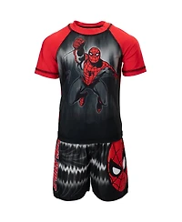 Avengers Boys Spider-Man Upf 50+ Rash Guard and Swim Trunks Outfit Set