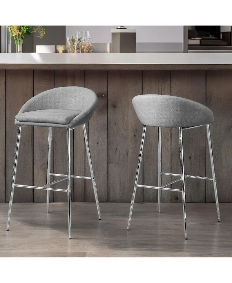 Modern Set of Two Metal Low Back Bar Chairs for Kitchen or Bar