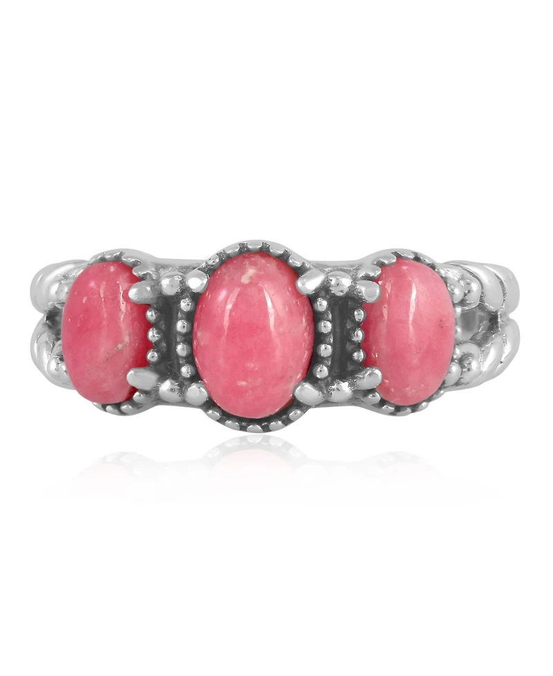 Sterling Silver Rhodonite 3-Stone Ring
