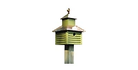 Birdhouse with Bright Copper Roof and Rooster Top for Garden Decor